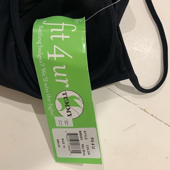 FIT 4 U Tummy Control Black and Blue One-Piece Swimsuit size 10 - Picture 4 of 5